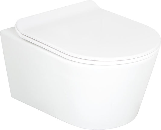 Toilettes suspendues Kuraika à chasse d'eau profonde (sans bride) et abattant de toilettes Kapuas Sandwich à fermeture amortie (pack combiné)