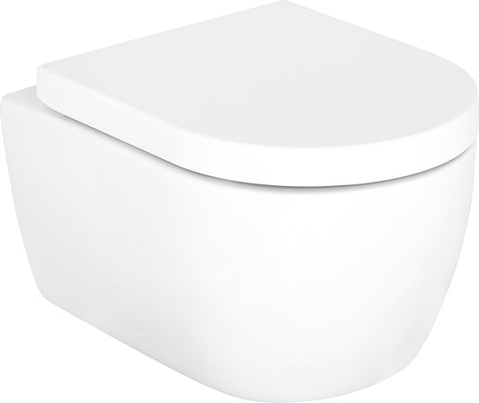 WC suspendu Aksai, à chasse d'eau profonde et sans bride, et abattant de WC Aksai à fermeture amortie (pack combiné)