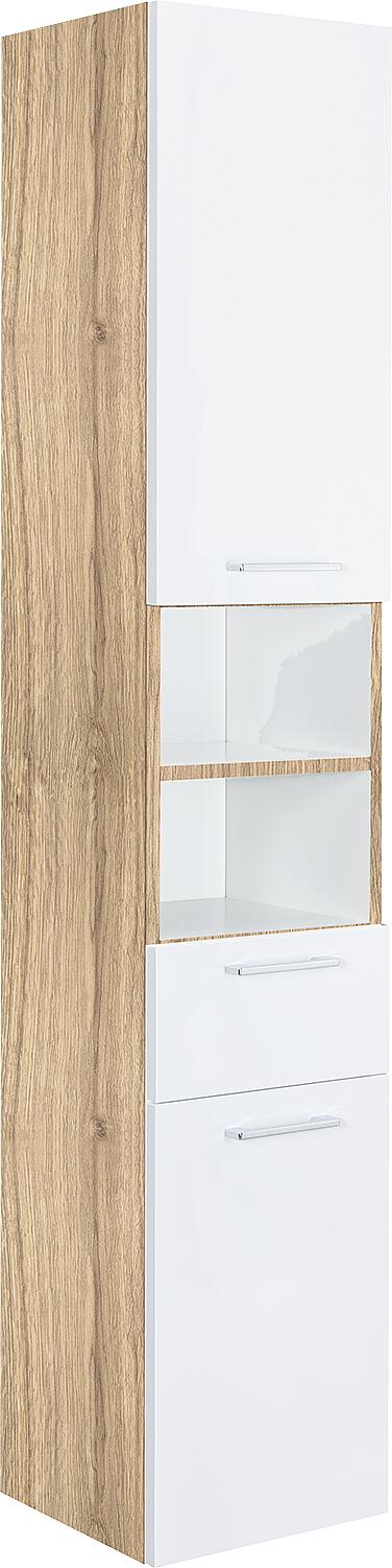 ESTRA tall cabinet, 2 doors, 1 drawer, white, high-gloss, hinged on the left, 350x1850x370 mm