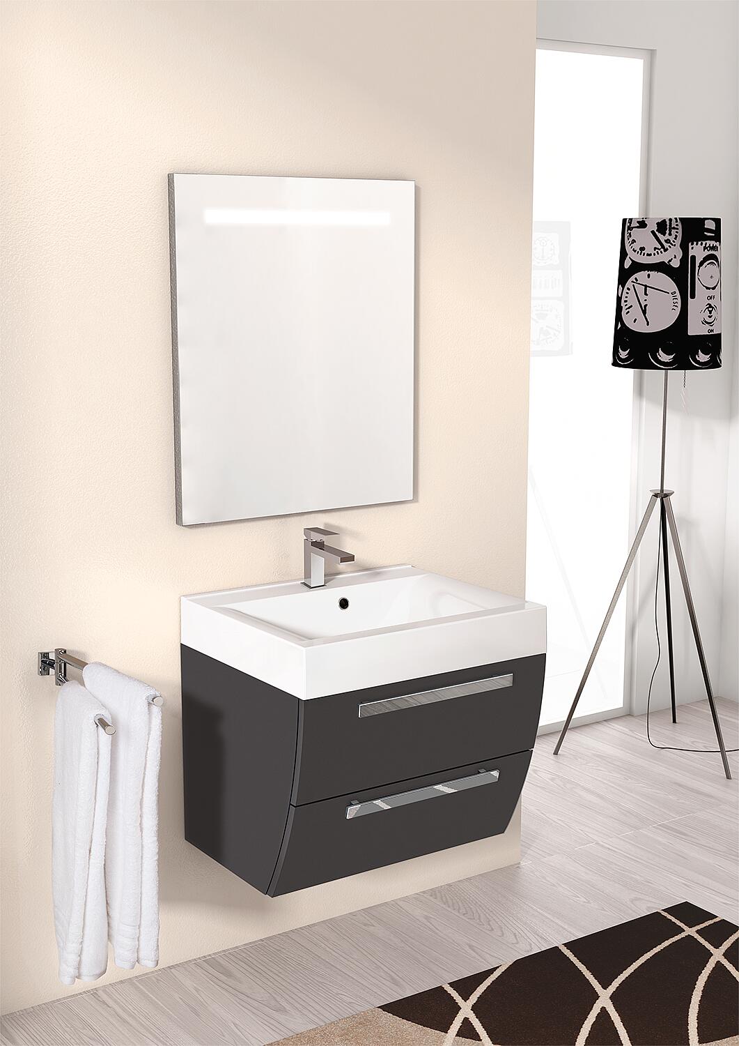 ENNA bathroom furniture set, graphite high gloss, width 600mm