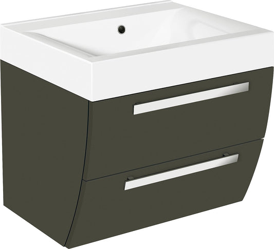 Évier en fonte WTU+Mineral ENNA, finition graphite brillante, 2 tiroirs, 600 x 544 x 500 mm