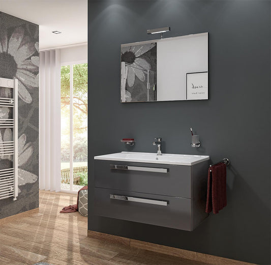 Ensemble de meubles de salle de bains série EDIA MAB graphite brillant, 2 tiroirs, largeur 853 mm