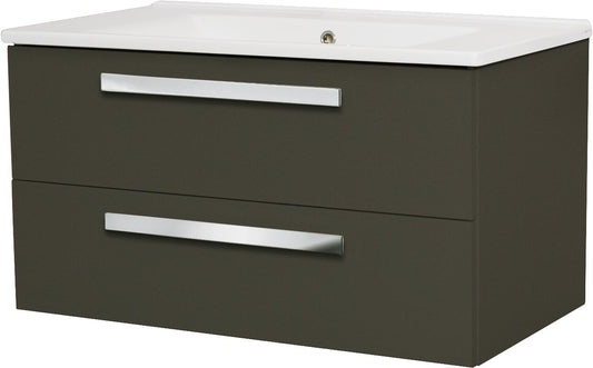 Meuble de rangement WTU+Céramique WT EDIA, finition graphite brillante, 2 tiroirs, 853 x 466 x 455 mm