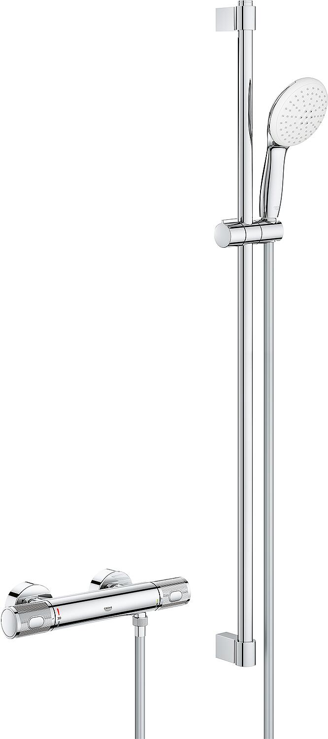 Grohe Grohtherm 1000 Performance shower thermostat set, 900 mm shower rail, 110 mm hand shower and chrome shower hose