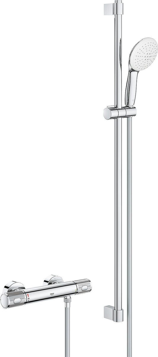 Grohe Grohtherm 1000 Performance shower thermostat set, 900 mm shower rail, 110 mm hand shower and chrome shower hose