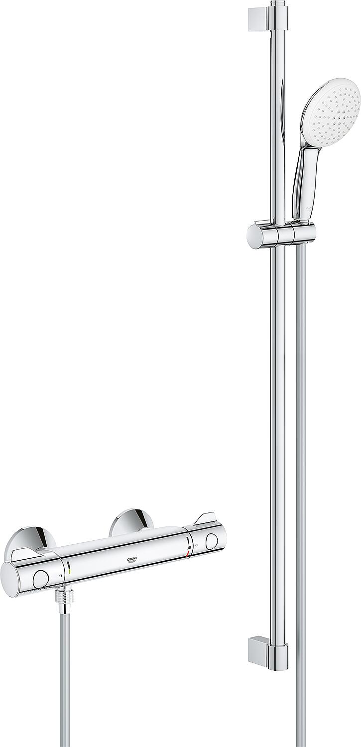 Grohe Grohtherm 800 shower thermostat set with 900 mm shower rail, 110 mm hand shower and chrome shower hose