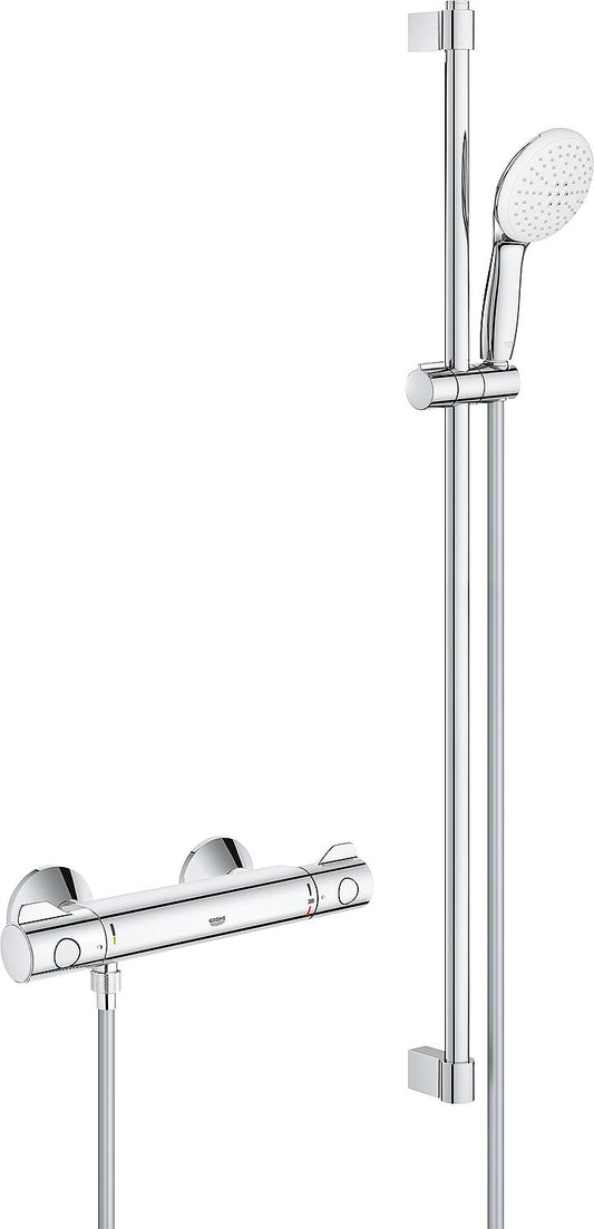 Grohe Grohtherm 800 shower thermostat set with 900 mm shower rail, 110 mm hand shower and chrome shower hose