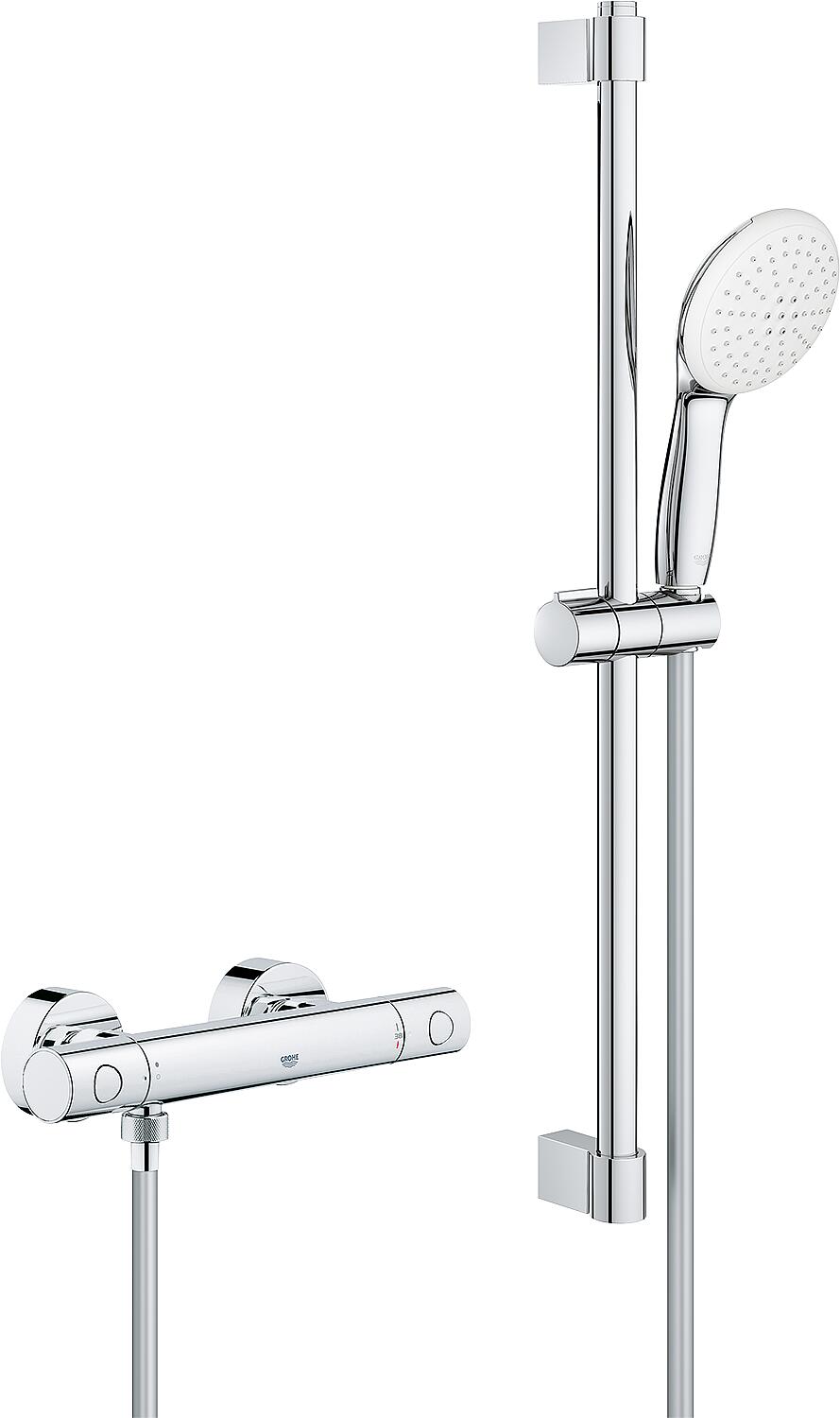 Grohe Grohtherm 800 C shower thermostat set with 900 mm shower rail, Ø 110 mm hand shower and chrome shower hose