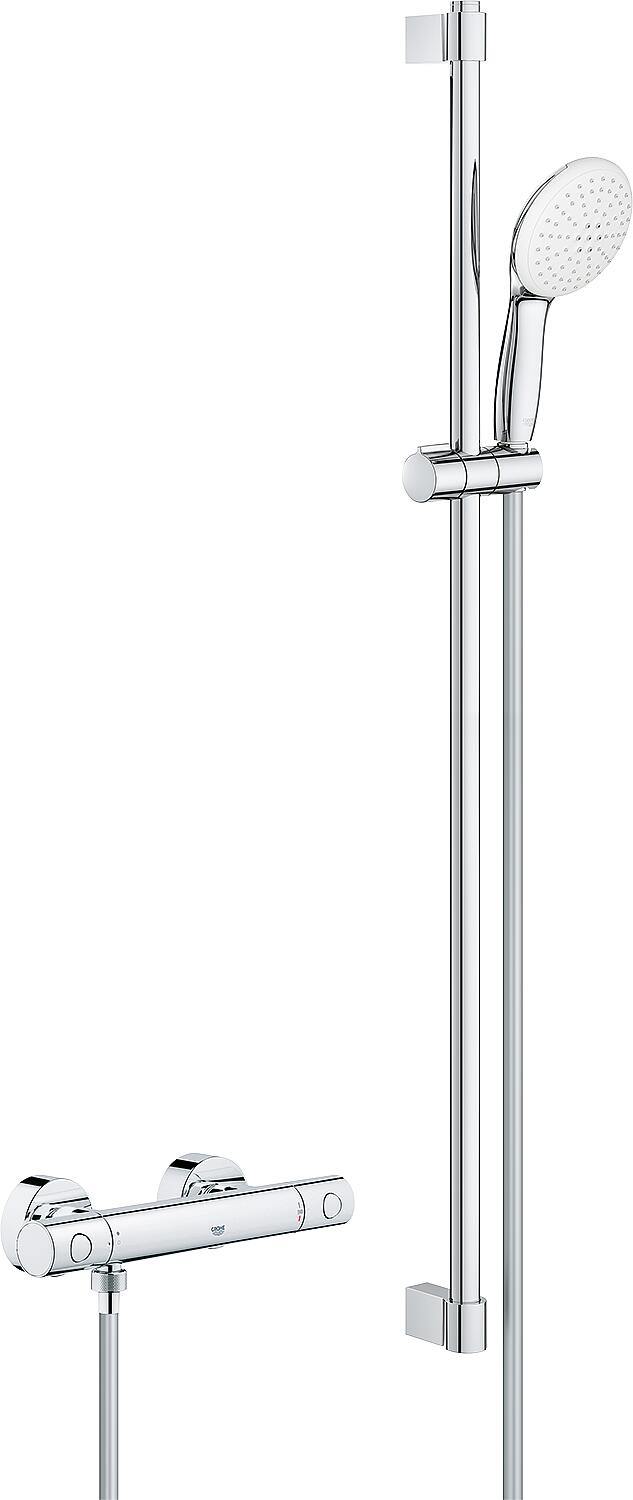 Grohe Grohtherm 800 C shower thermostat set with 900 mm shower rail, Ø 110 mm hand shower and chrome shower hose