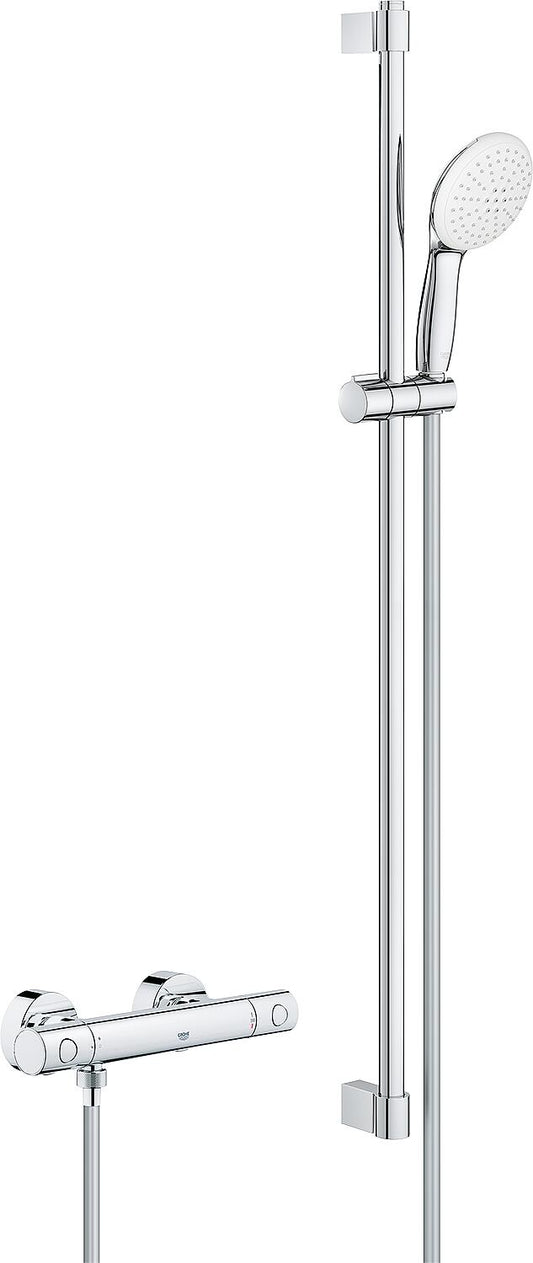 Grohe Grohtherm 800 C shower thermostat set with 900 mm shower rail, Ø 110 mm hand shower and chrome shower hose