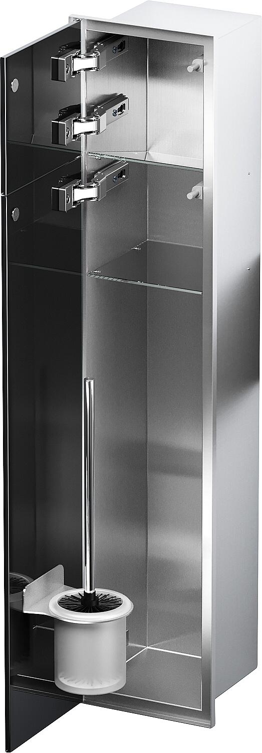 WC-Einbaucontainer Zero Höhe 800 Edelstahl gebürstet, 2 Türen schwarz, rechts