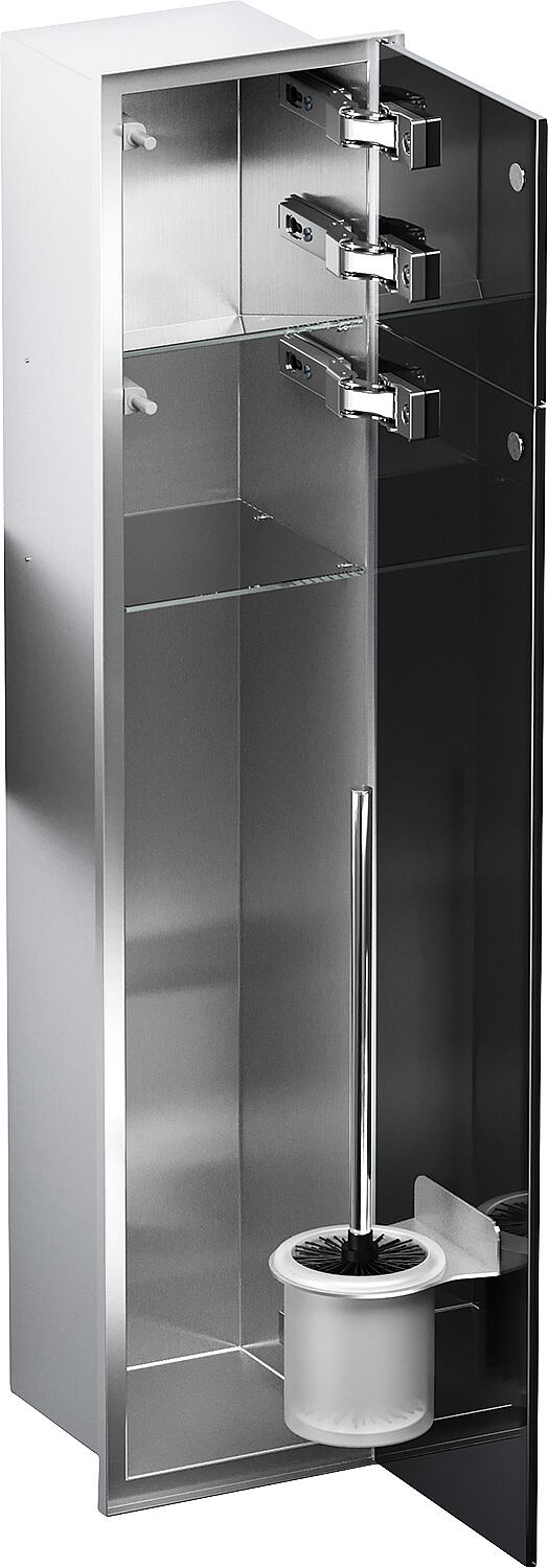 WC-Einbaucontainer Zero Höhe 800 Edelstahl gebürstet, 2 Türen schwarz, rechts