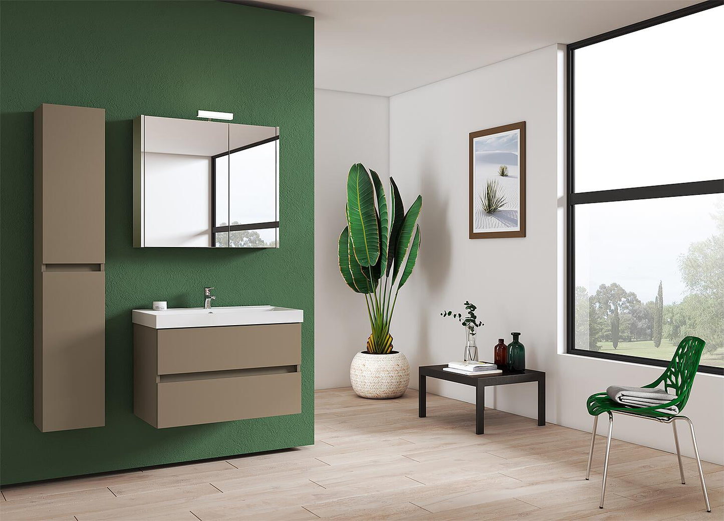 Kora 2.0 bathroom furniture set, anthracite matt lacquered, 2 drawers, width 805 mm