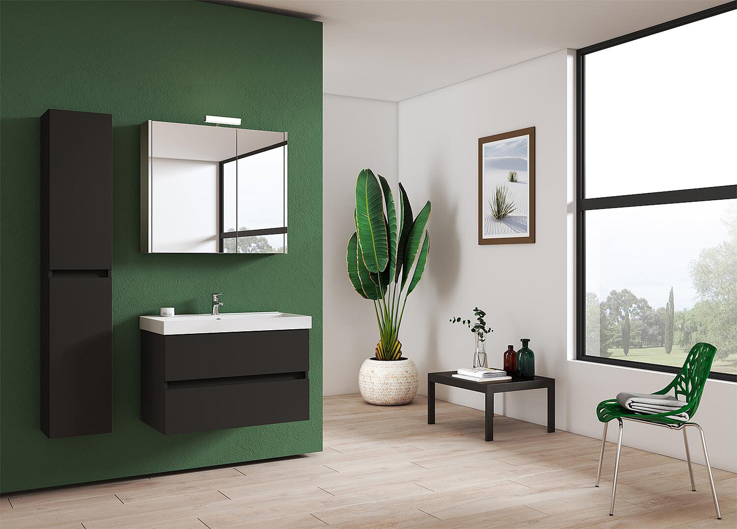 Kora 2.0 bathroom furniture set, anthracite matt lacquered, 2 drawers, width 805 mm