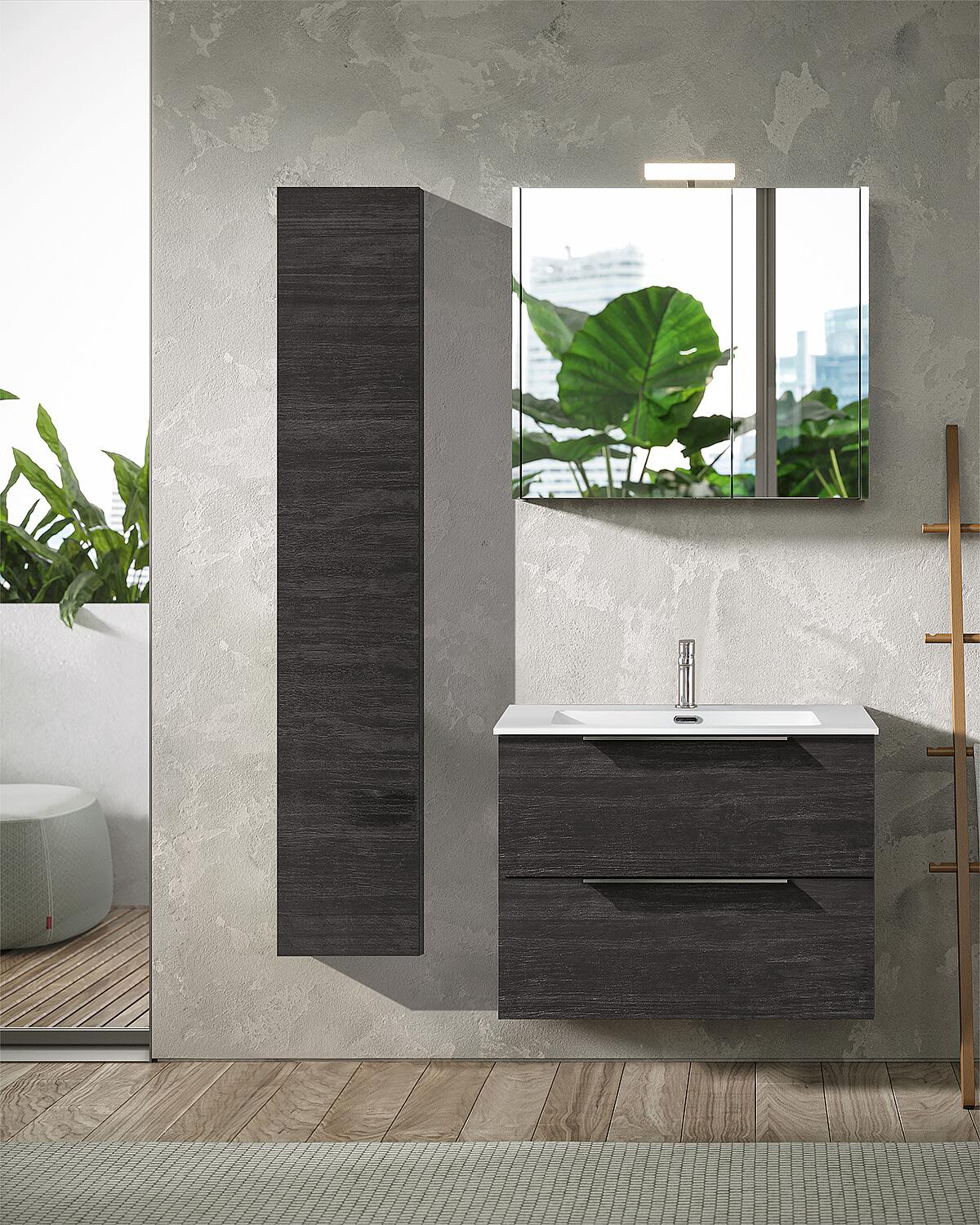 Bathroom furniture set BALI 2.0, mineral cast sink, Tigerwood, 2 drawers, width 810 mm