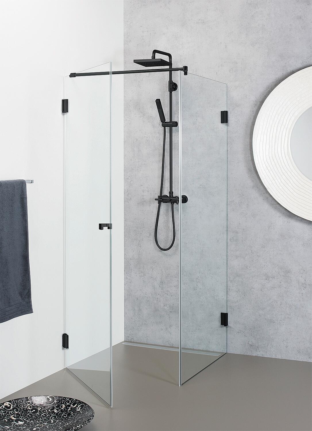 Corner shower enclosure Rock 870x870x2000 mm 6 mm glass ETC 1 swing door and 1 side panel black matt