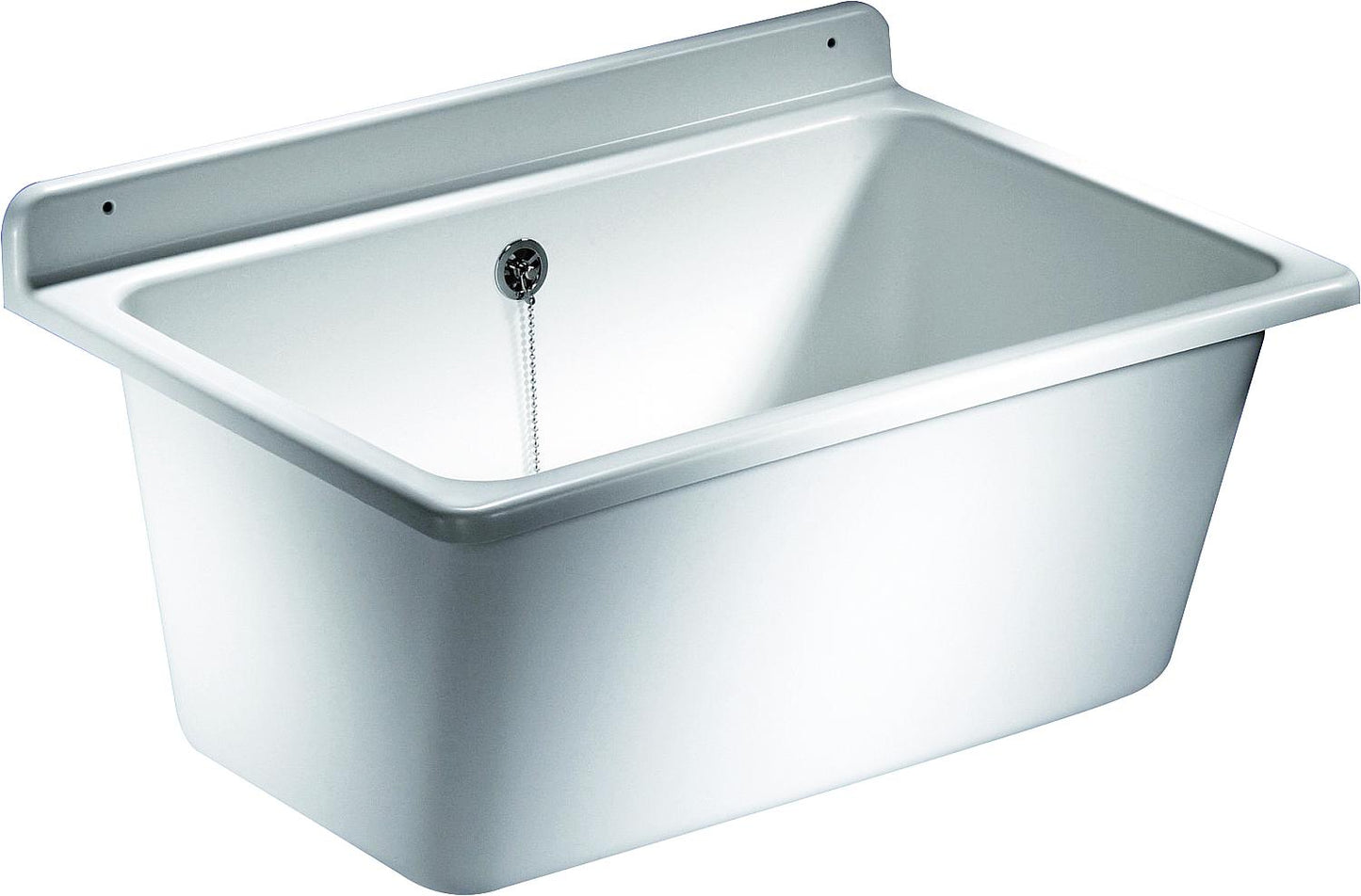 Lavabo avec trop-plein en plastique résistant aux chocs, aux températures extrêmes et aux intempéries.