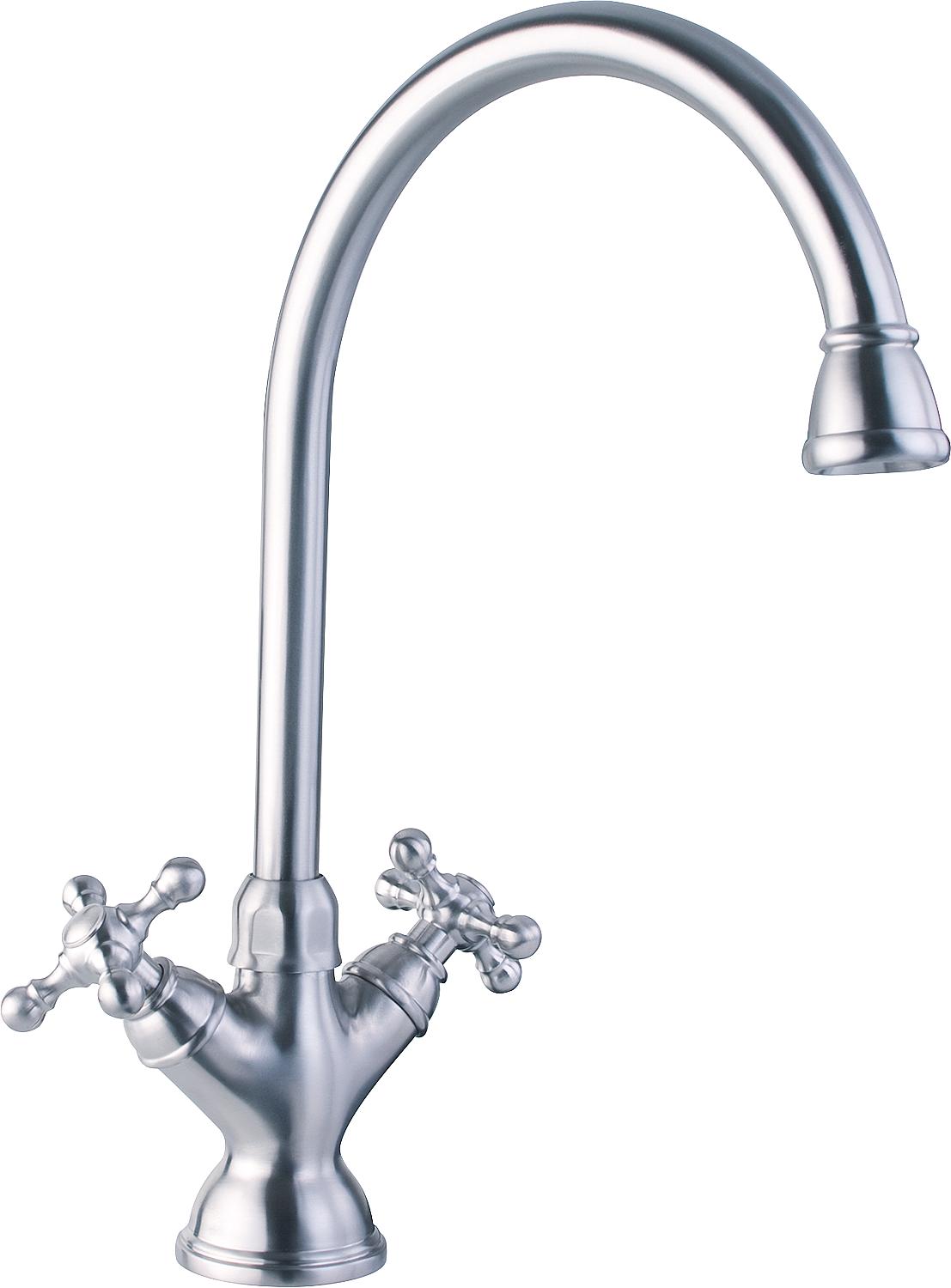 2-handle kitchen sink mixer, stainless steel, Country style, swivel spout, 200 mm projection, matt stainless steel