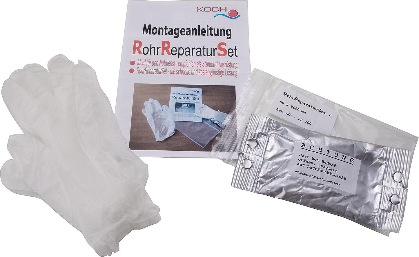 Pipe repair kit - Set 2: Protective bandage 50x3600mm, protective gloves, assembly instructions