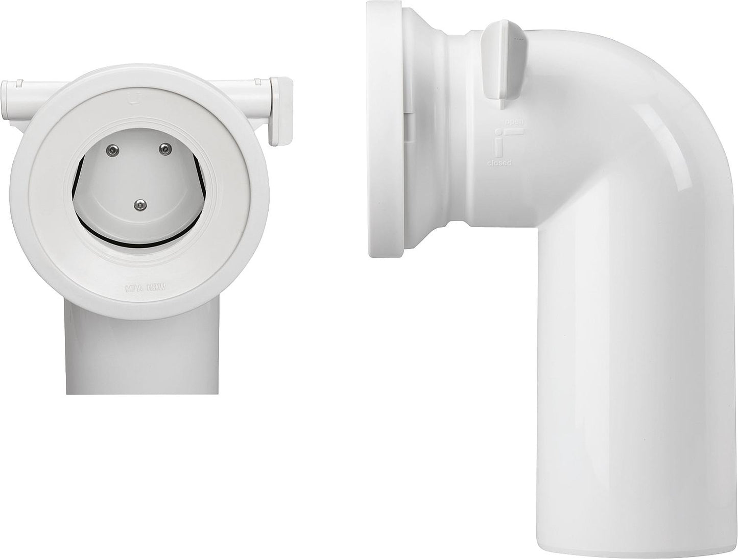 WC-Anschlussbogen aus PP DN 100, 90° mit verriegelbarer Rattensperre
