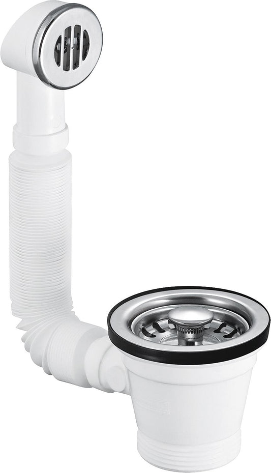 Robinet d'évier avec trop-plein flexible, 1 1/2'' x 70 mm, crépine en acier inoxydable, trop-plein rond