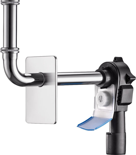 Siphon mural compact PE OHA 3500, DN 32, ouverture de nettoyage, goulotte d'évacuation
