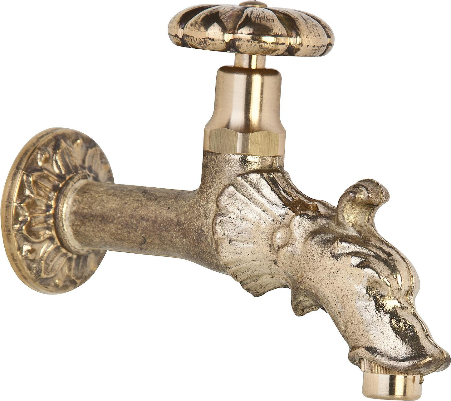 Auslaufventil mit Drehgriff in Bronze mit Rosette, Wandanschluss 1/2"