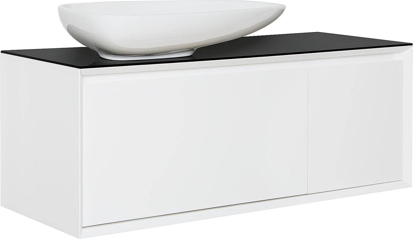 Meuble de rangement WTU+Ceramic WT EKIRA à 2 tiroirs, blanc brillant, étagère en verre blanc, 1090 x 546 x 460 mm