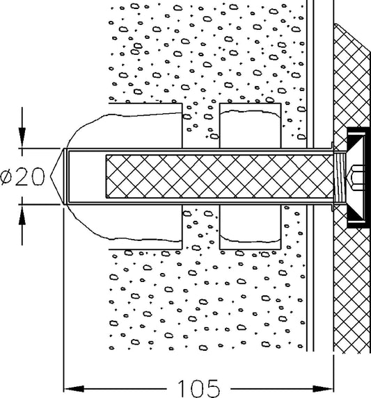 Befestigungs-Set für Wände aus Lochstein oder Vollbaustoff passend zu Serie Cavere