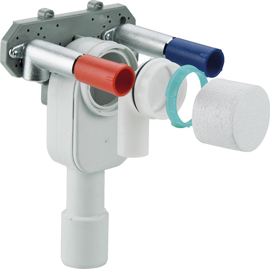 Siphon mural gain de place pour lavabo Escundido PP, avec raccords en laiton 1/2" pour robinets d'angle