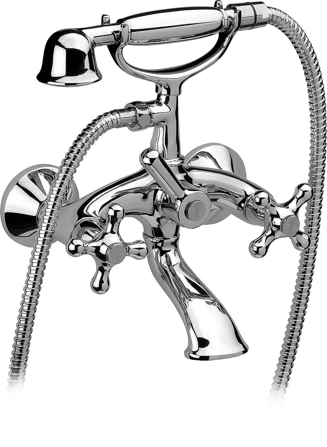 Retro 2-handle bath mixer set with hand shower, 170 mm projection, chrome