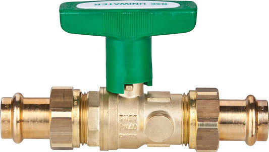 System-Kugelhahn UNIWATER, 2 x Viega-Profipress-Verschraubungen, ISO T-Griff grün,DN 40, 42x42mm