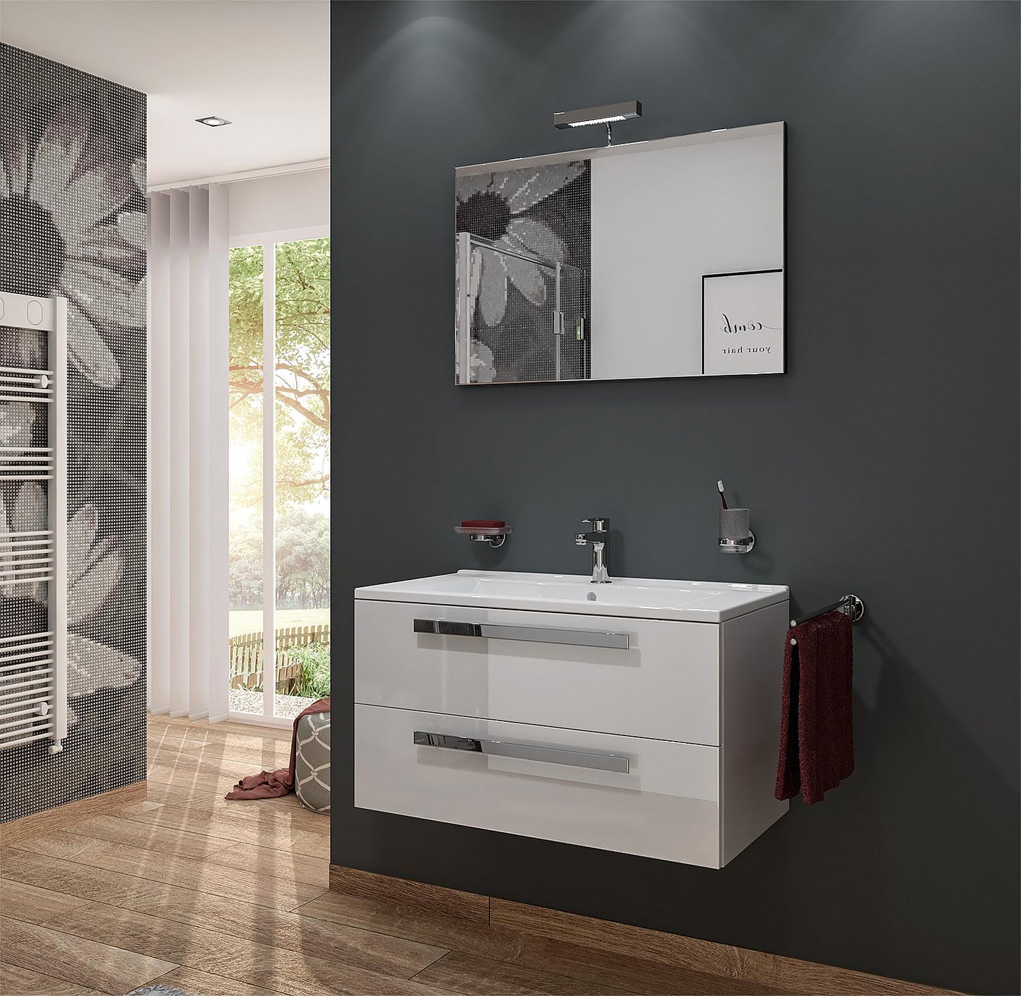 Bathroom furniture set EDIA series MAB white high gloss 2 drawers width 853 mm