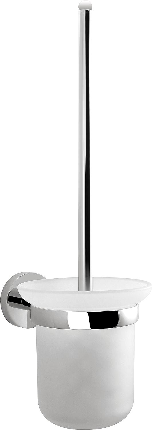 EIGHT toilet brush set, round frosted glass, artificial. White handle, white brush.