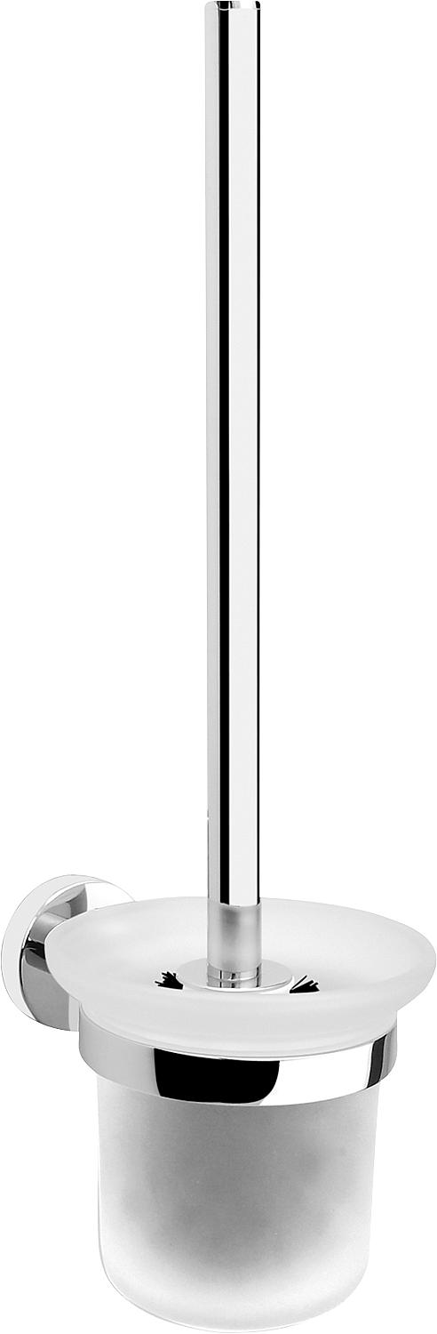 EIGHT toilet brush set, round frosted glass, artificial. White handle, white brush.
