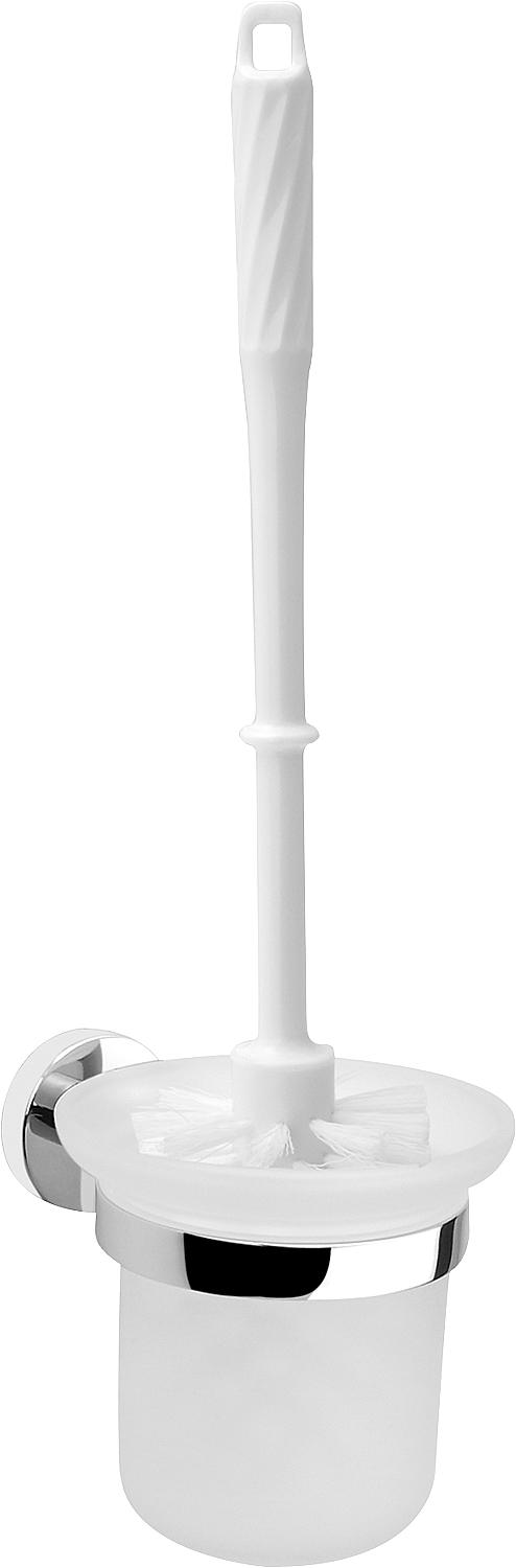 EIGHT toilet brush set, round frosted glass, artificial. White handle, white brush.