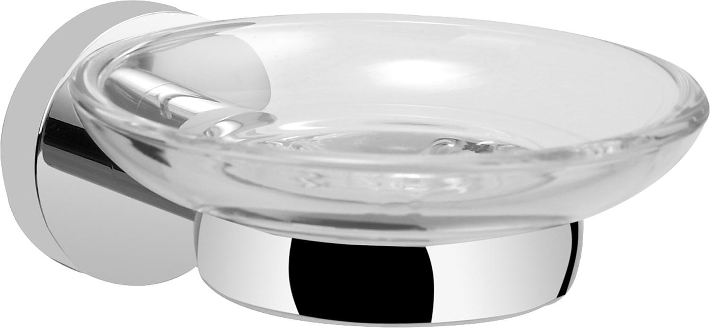 Soap dish Eight with wall bracket, chrome-plated brass, frosted glass