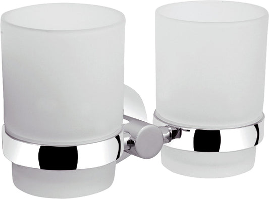 Double glass holder Eight with wall bracket, satin-finished glass, chrome-plated brass