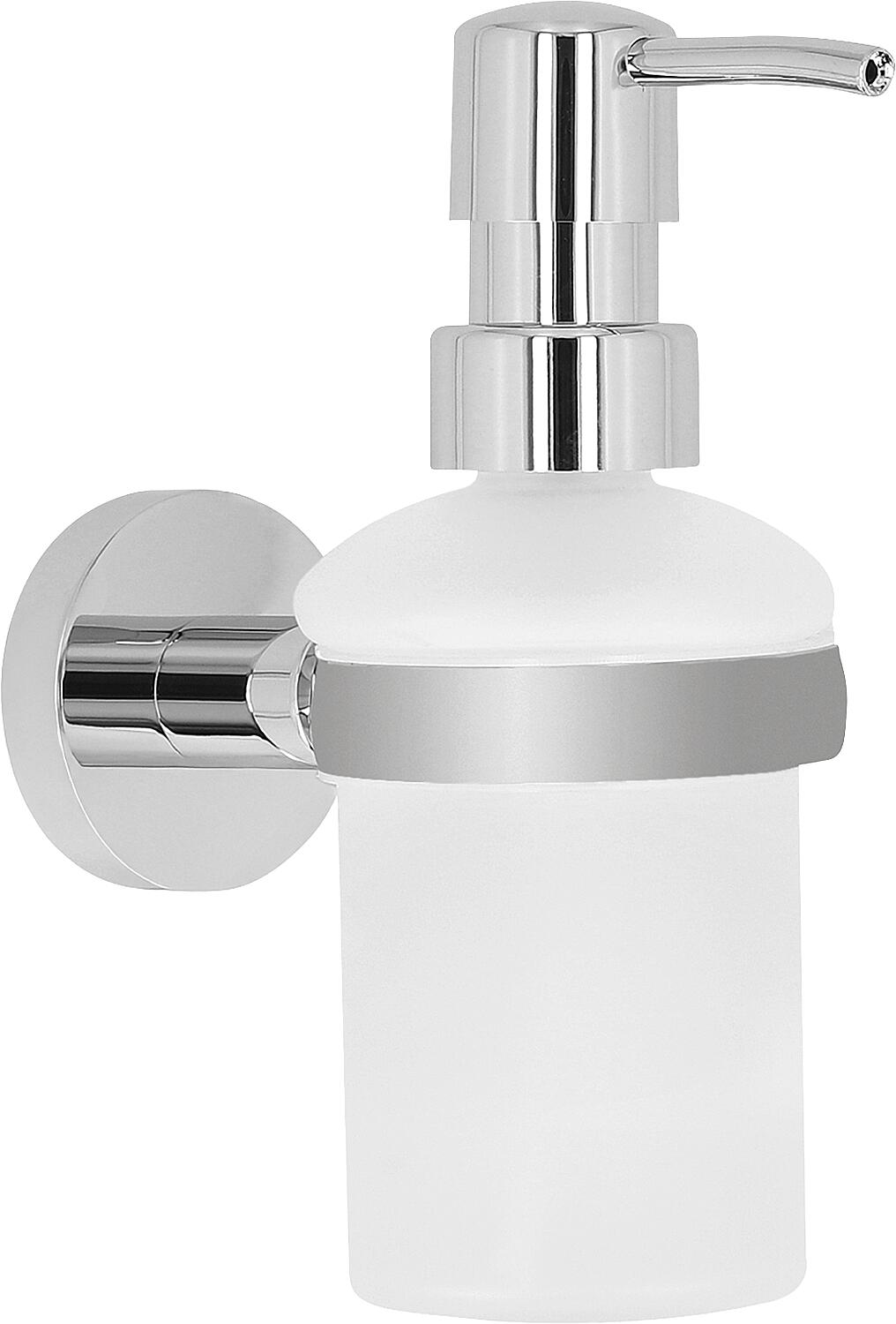 Seifenspender Eight 150 ml mit Wandhalter Messing verchromt Glas satiniert