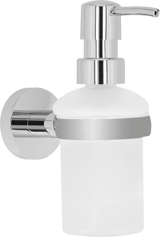 Soap dispenser Eight 150 ml with wall bracket, chrome-plated brass, frosted glass