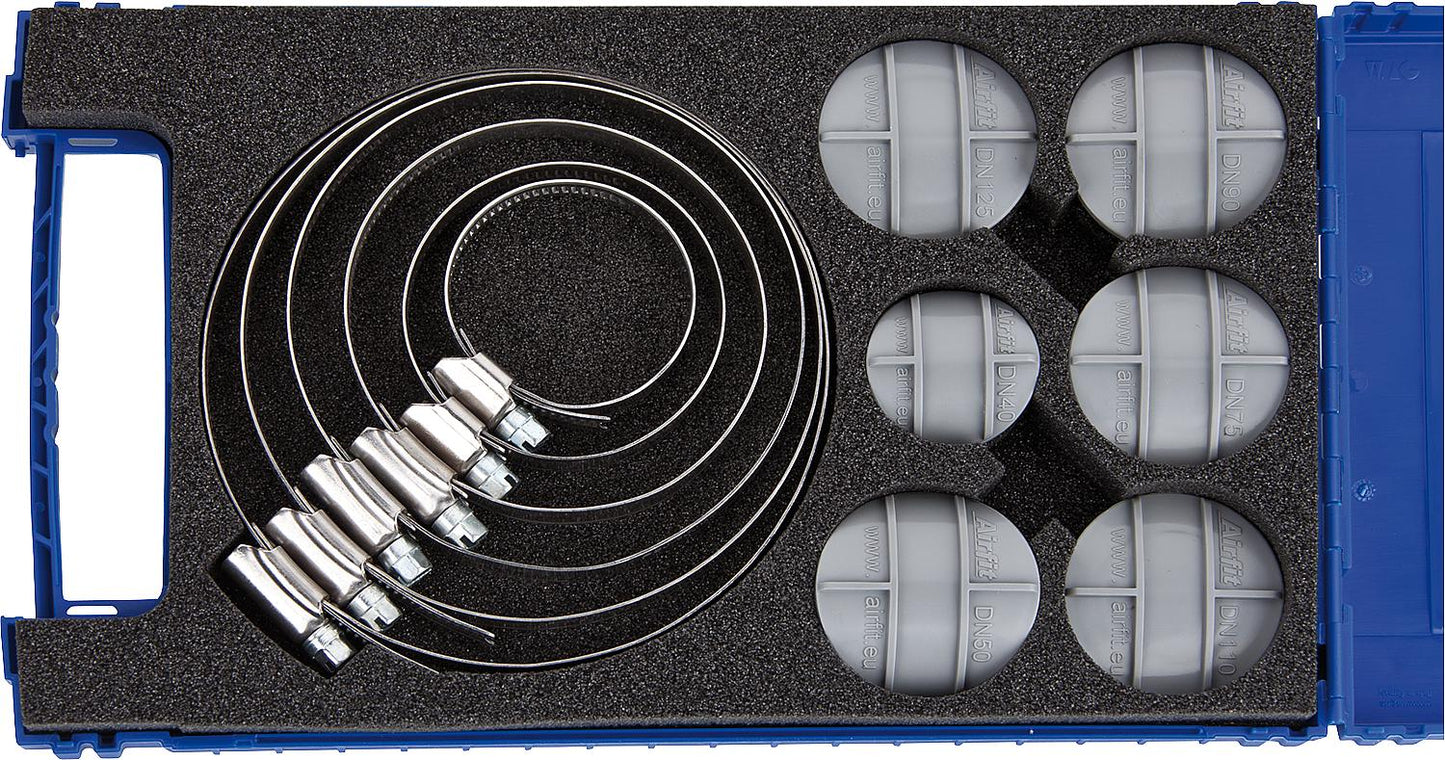 Repair kit for wastewater pipes DN40/50/75/90/110/125 including stainless steel pipe clamps, 12mm, W4