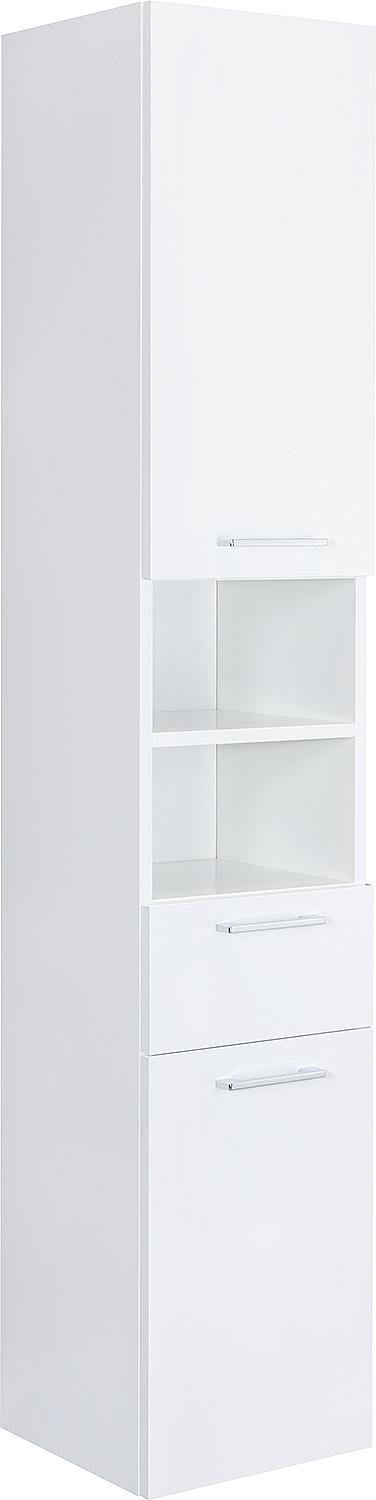 ESTRA tall cabinet, 2 doors, 1 drawer, white, high-gloss, hinged on the left, 350x1850x370 mm