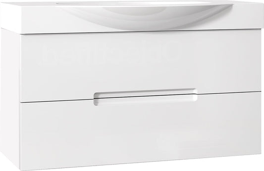 Lavabo en céramique WTU+EMILA blanc mat 2 tiroirs 870x534x370/490