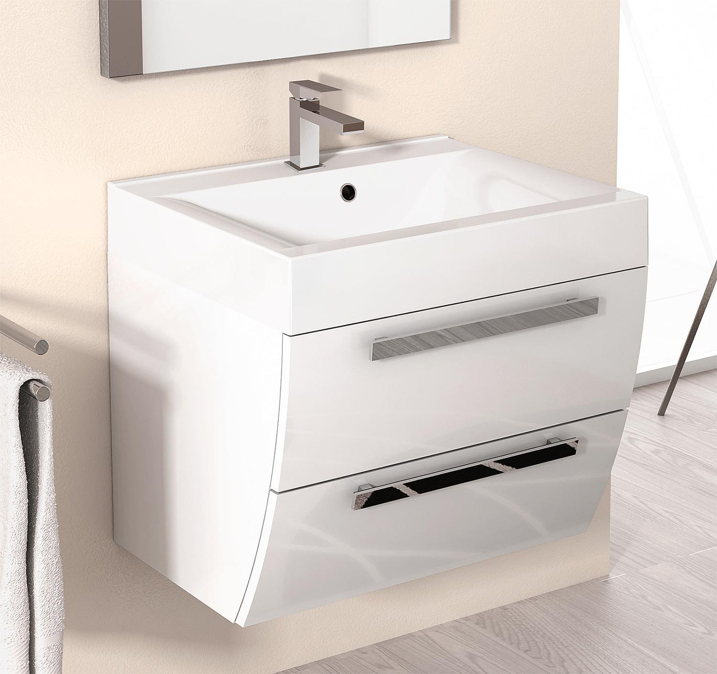 Évier en fonte WTU+Mineral ENNA, finition graphite brillante, 2 tiroirs, 600 x 544 x 500 mm