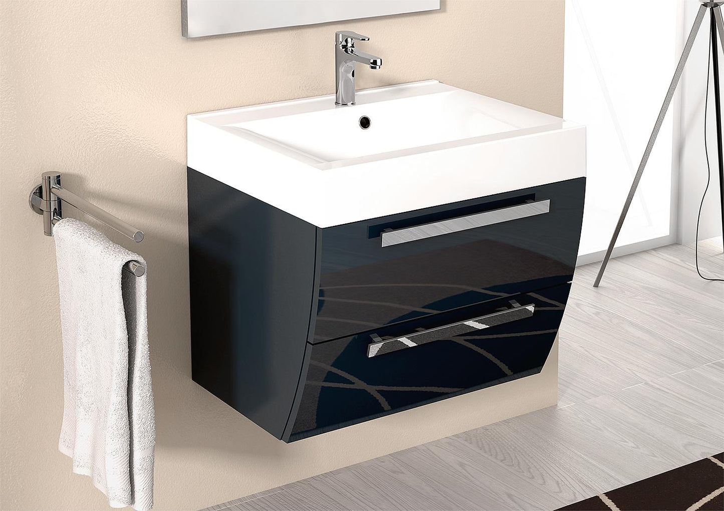 Évier en fonte WTU+Mineral ENNA, finition graphite brillante, 2 tiroirs, 600 x 544 x 500 mm