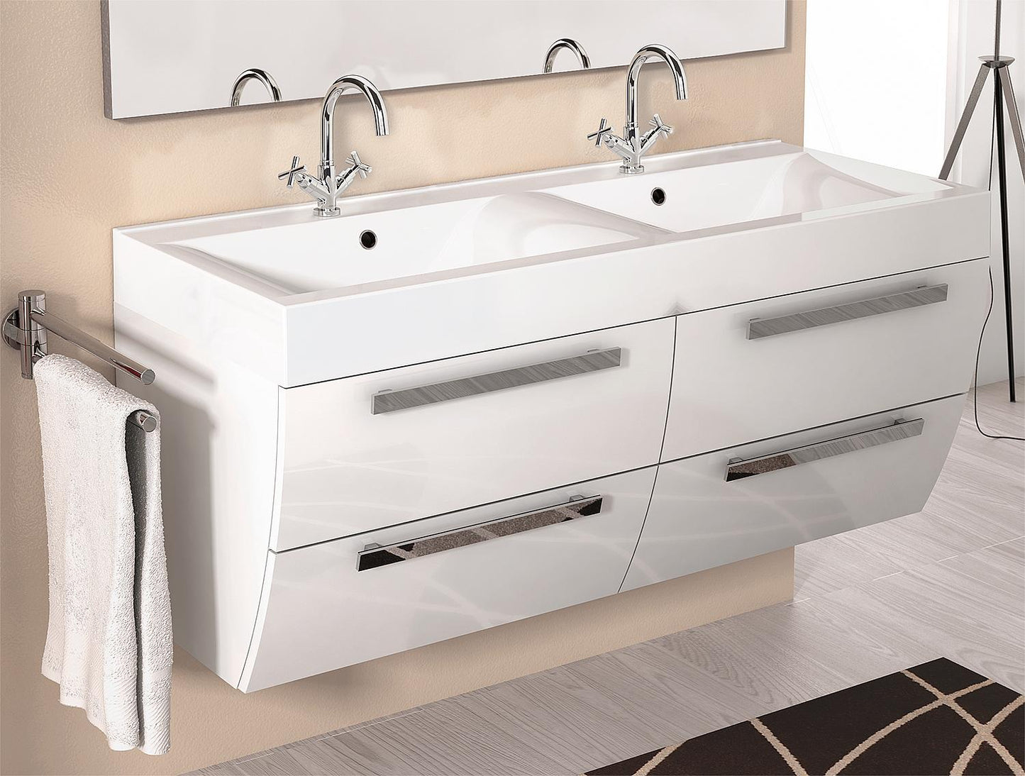 WTU+Mineral cast iron sink ENNA, graphite high gloss, 4 drawers, 1200x544x500mm