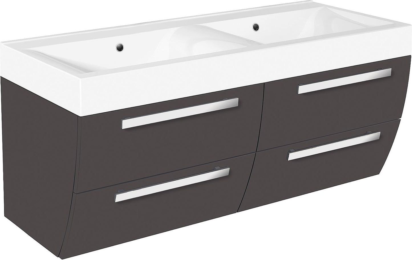 WTU+Mineral cast iron sink ENNA, graphite high gloss, 4 drawers, 1200x544x500mm