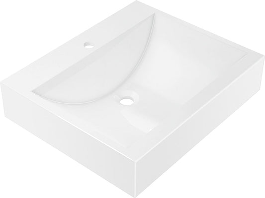 Vasque à poser ERIKA, dimensions L x H x P : 600 x 150 x 500 mm, en résine minérale coulée, blanche