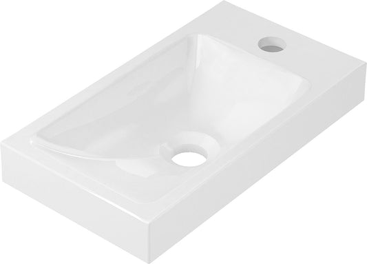 Vasque à poser LENA (L x H x P) : 400 x 91 x 220 mm, en résine minérale coulée, blanche