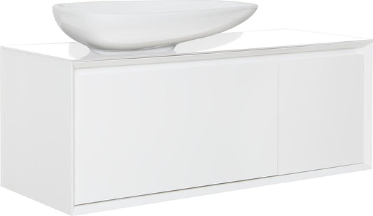 Meuble de rangement WTU+Ceramic WT EKIRA à 2 tiroirs, blanc brillant, étagère en verre blanc, 1090 x 546 x 460 mm